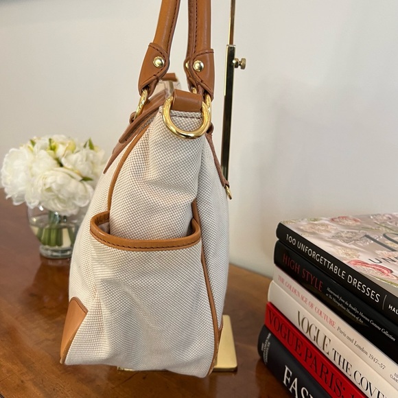 J. Crew Crossbody/Shoulder Bag/Handbag Cream Canvas and Tan Leather - Picture 5 of 13